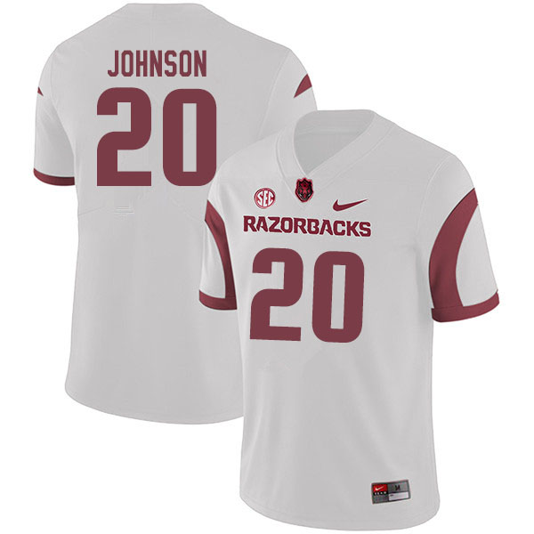 Men #20 Dominique Johnson Arkansas Razorbacks College Football Jerseys Sale-White